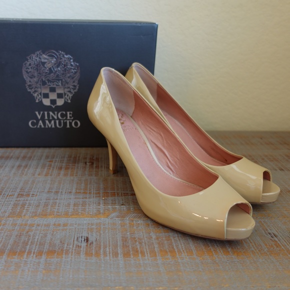 Vince Camuto Shoes - Vince Camuto Kira Nude Patent Leather Open Toe Heel Size 6.5